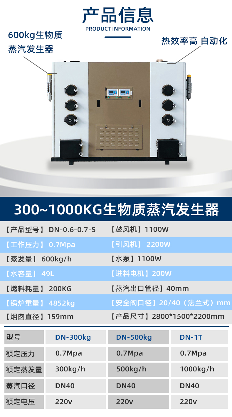 達(dá)能600kg生物質(zhì)蒸汽發(fā)生器