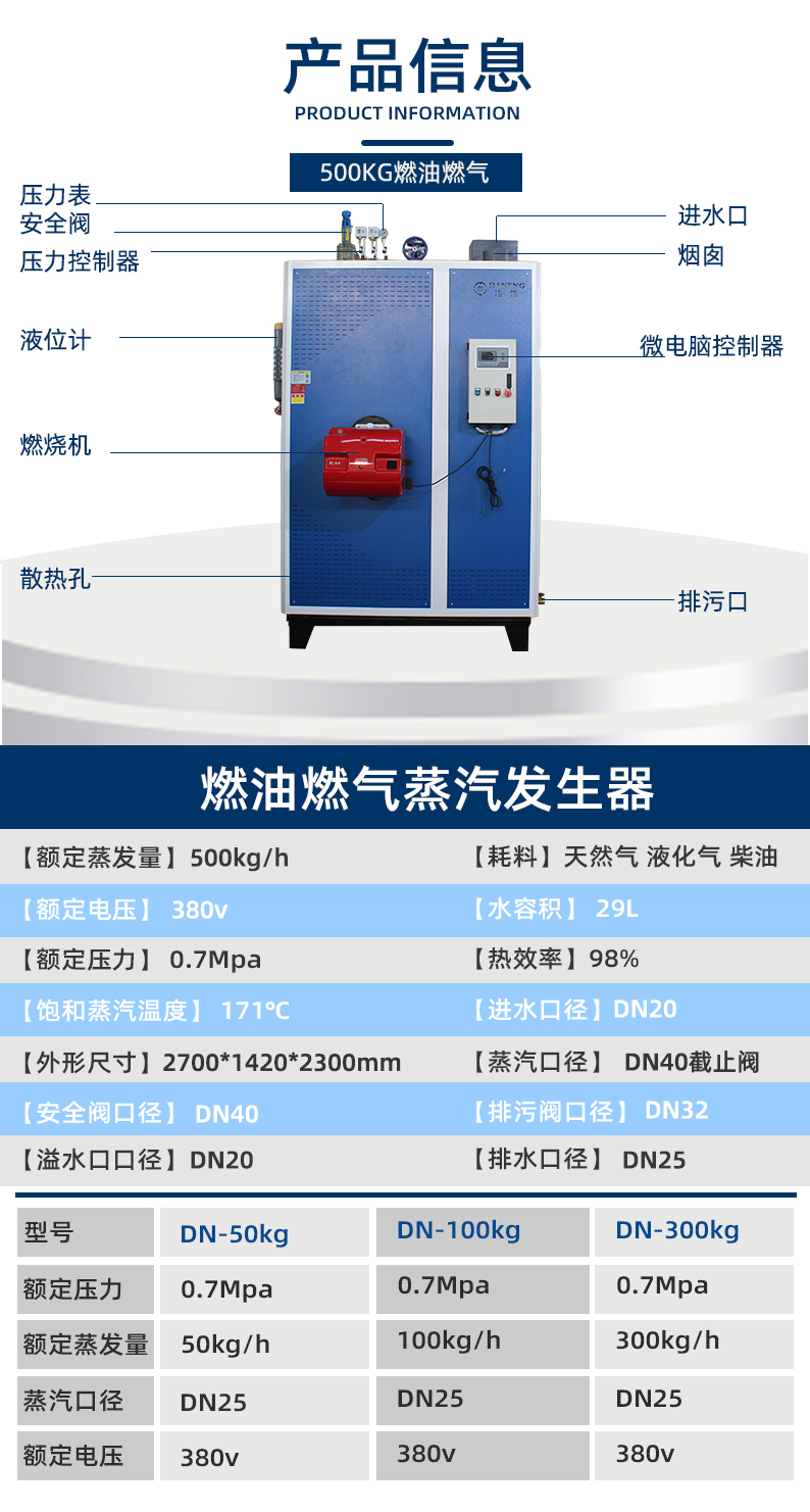 500kg燃油燃氣蒸汽發(fā)生器設(shè)備參數(shù)